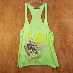 COOGI Womens Top Plus 1X Green Pullover Racerback Tank Graphic Relaxed Graphic